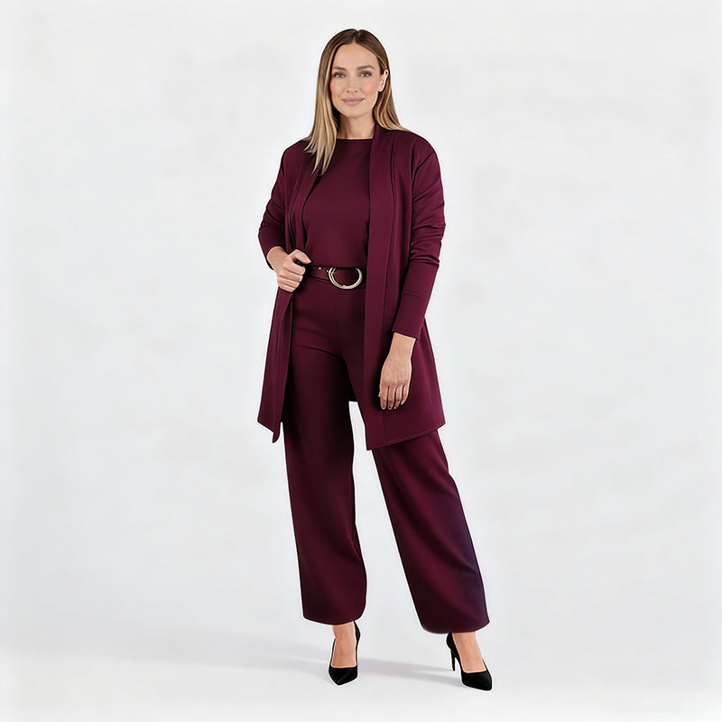 Elena – Ensemble élégant femme 3 pièces (veste, haut et pantalon)